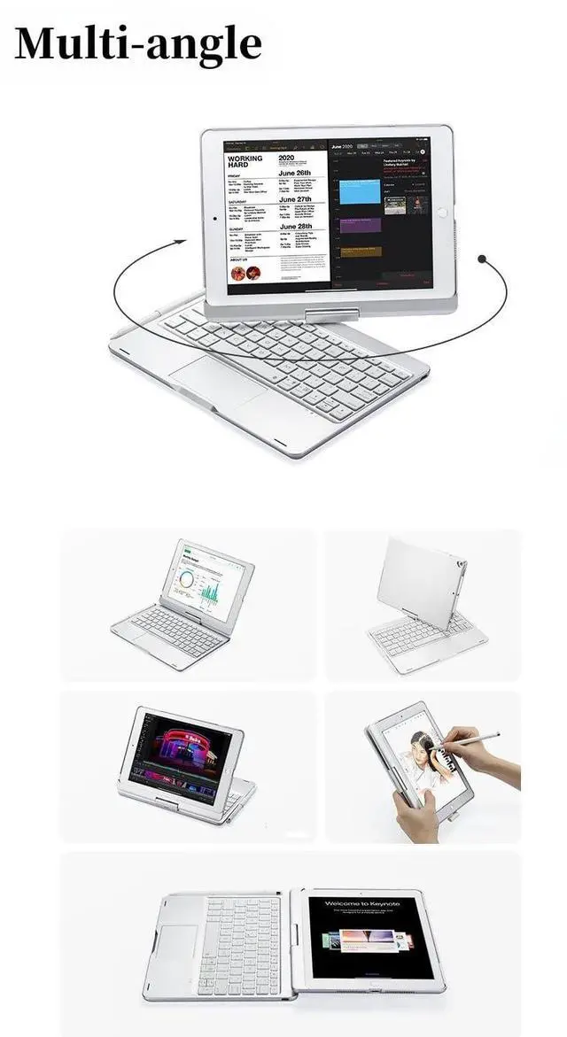 Alt view image 5 of 5 - kaidisen 360 Rotatable Keyboard for iPad A16 (11th Gen, 11", 2025) iPad 10th Generation 2022 10.9 inch Keyboard Case with Touchpad 7 Color Backlight Foldable Backlit Keyboard 360 Rotating,Silver