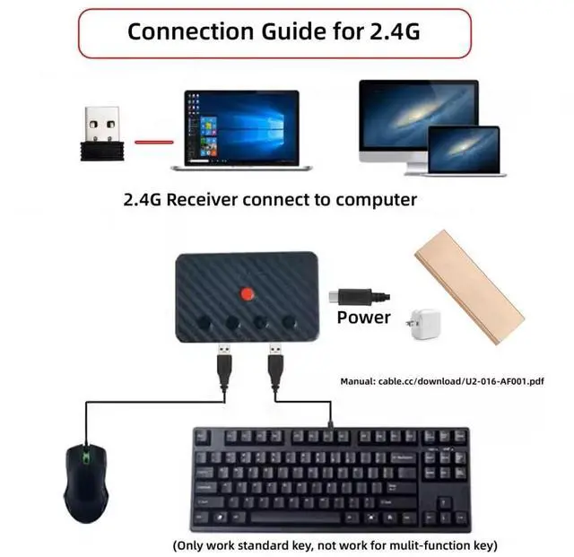 Alt view image 4 of 5 - cablecc 2.4G Bluetooth(BT) Converter with Receiver Type-C Power USB Wired Keyboard and Mouse Convert to Wireless for Laptop Tablet Phone