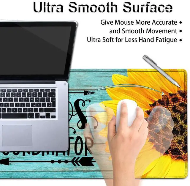 Alt view image 2 of 5 - Desk Pad, Keyboard Mouse Pad Set, Extended Gaming Mouse Pad+ Ergonomics Memory Foam Wrist Rest Support,31.5x11.8in Waterproof Large Mouse Pad for Home Office,Chaos Coordinator Sunflower XXL Mouse Mat