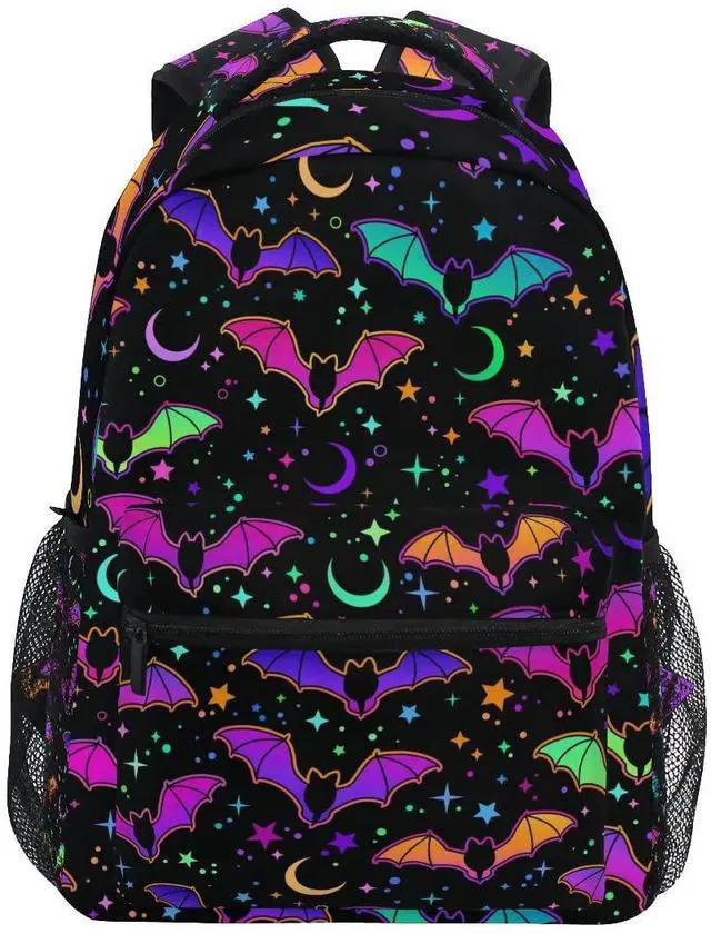 Main image of Glaphy Halloween Rainbow Bats Backpack School Bookbag Lightweight Laptop Backpack for Men Women Kids