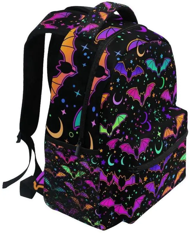 Alt view image 2 of 5 - Glaphy Halloween Rainbow Bats Backpack School Bookbag Lightweight Laptop Backpack for Men Women Kids
