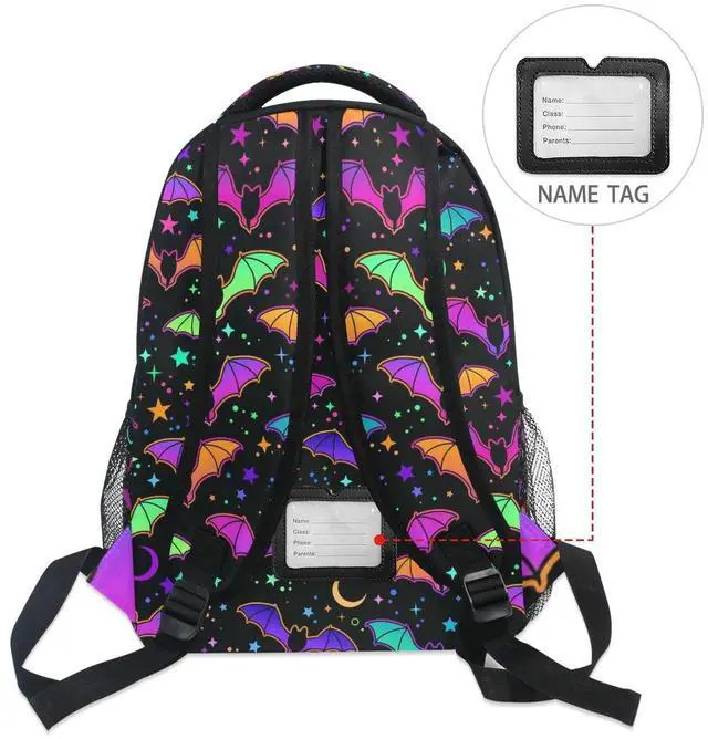 Alt view image 5 of 5 - Glaphy Halloween Rainbow Bats Backpack School Bookbag Lightweight Laptop Backpack for Men Women Kids
