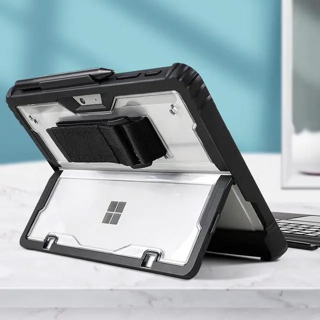 Alt view image 2 of 5 - Clear Case for Microsoft Surface Pro 8 13" 2021 Tablet,Heavy Duty Rugged Hard Shell Cover with Shoulder Strap & Hand Strap&Stylus Pen Holder, Compatible with Type Cover Keyboard, (Black)