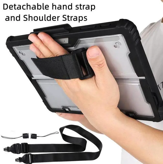 Alt view image 3 of 5 - Clear Case for Microsoft Surface Pro 8 13" 2021 Tablet,Heavy Duty Rugged Hard Shell Cover with Shoulder Strap & Hand Strap&Stylus Pen Holder, Compatible with Type Cover Keyboard, (Black)