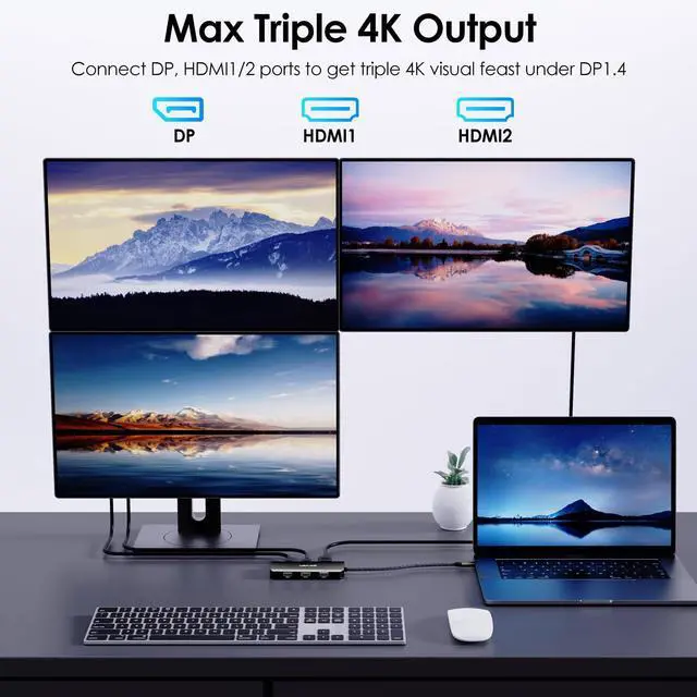 Alt view image 4 of 5 - WAVLINK USB-C Docking Station for MacBook, Dell XPS, Lenovo Yoga, HP Laptops - Dual HDMI, DisplayPort, VGA, 3 USB 2.0 Ports, Black