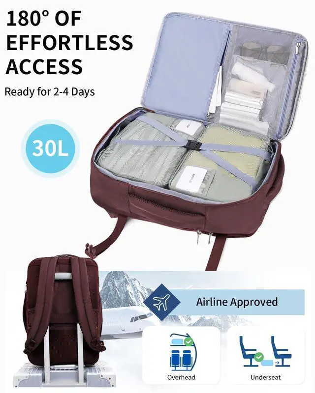 Alt view image 2 of 5 - ECOHUB Carry On Travel Backpack, Expandable Airlines Personal Item Bag 18x14x8, Water Resistant 17 inch Laptop Backpack Flight Approved, 12 Pockets 30L Work Backpacks with Wet Pocket & Cable Slot