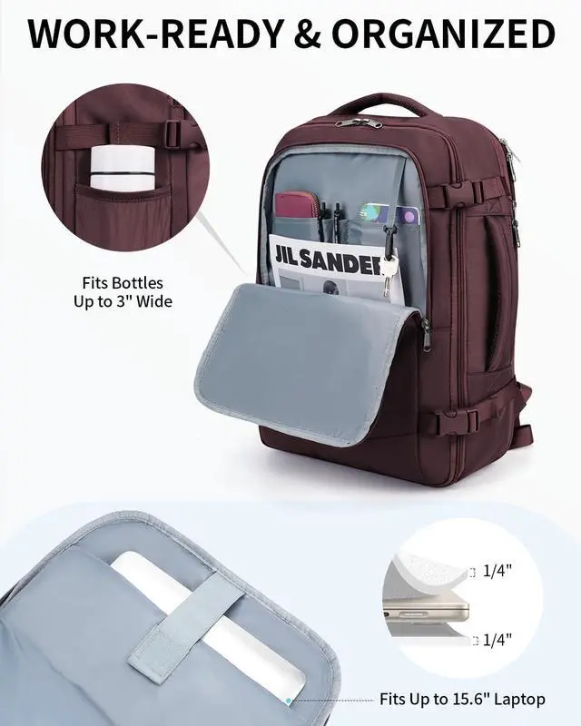 Alt view image 4 of 5 - ECOHUB Carry On Travel Backpack, Expandable Airlines Personal Item Bag 18x14x8, Water Resistant 17 inch Laptop Backpack Flight Approved, 12 Pockets 30L Work Backpacks with Wet Pocket & Cable Slot