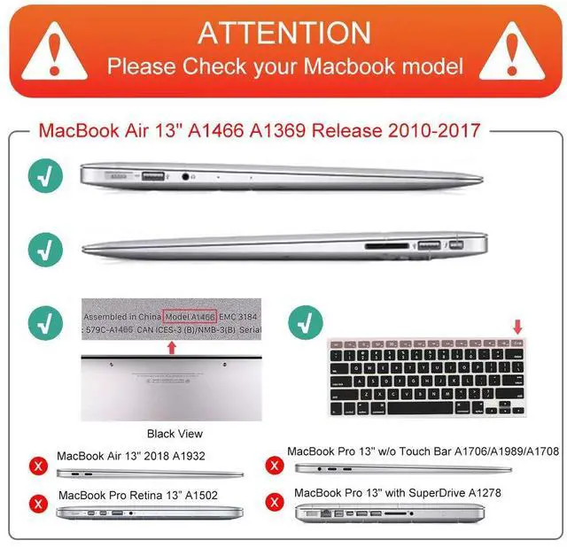 Alt view image 2 of 5 - Mektron for MacBook Air 13 Case A1466/A1369 (2010-2017 Release), Snap-on Plastic Hard Shell Cover for MacBook Air 13.3 inch with Keyboard Cover,Geometric Blackboard