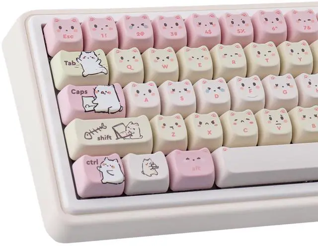 Main image of TYRIXKI PBT Keycaps 145 Keys Cute Keycap Dye-Sublimation Lazy Cat Keycaps Mao Profile Custom Keycap for Cherry Gateron MX Swithes Mechanical Gaming Keyboards