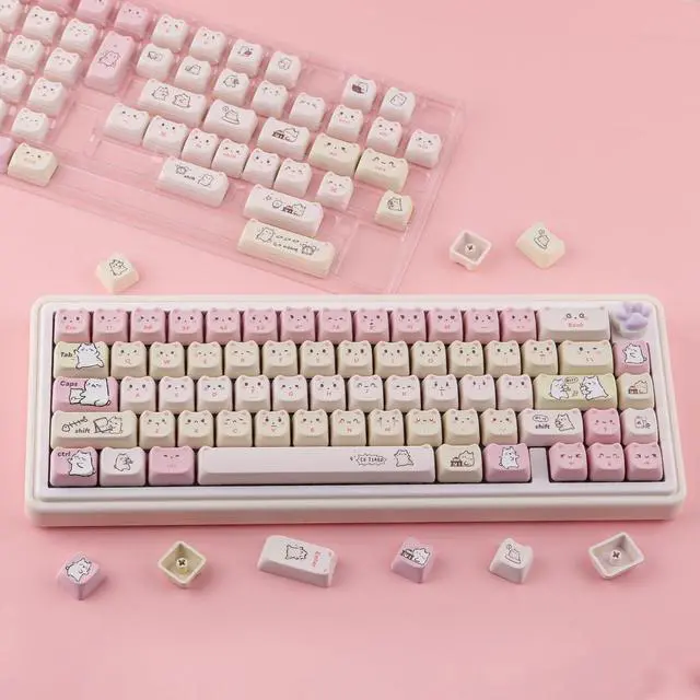 Alt view image 3 of 5 - TYRIXKI PBT Keycaps 145 Keys Cute Keycap Dye-Sublimation Lazy Cat Keycaps Mao Profile Custom Keycap for Cherry Gateron MX Swithes Mechanical Gaming Keyboards