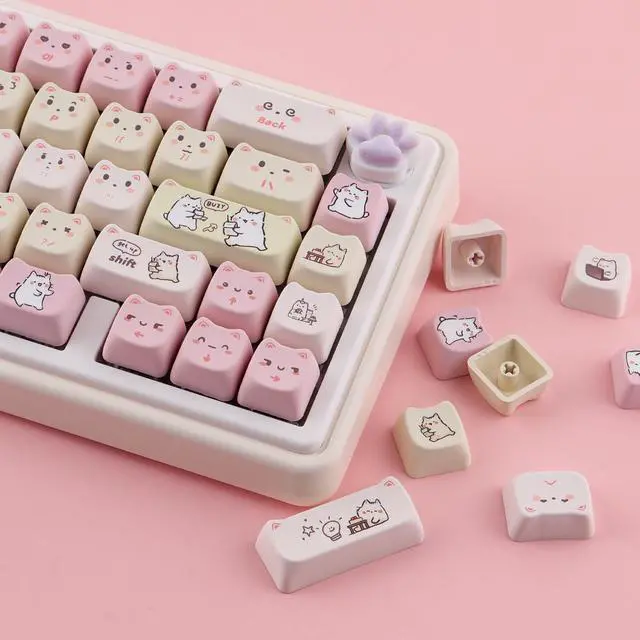 Alt view image 4 of 5 - TYRIXKI PBT Keycaps 145 Keys Cute Keycap Dye-Sublimation Lazy Cat Keycaps Mao Profile Custom Keycap for Cherry Gateron MX Swithes Mechanical Gaming Keyboards