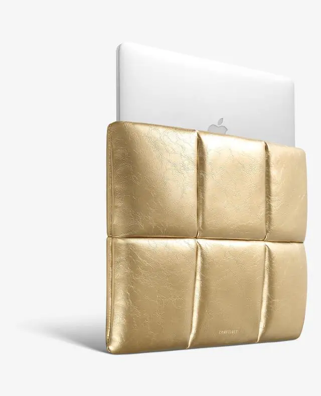 Alt view image 3 of 5 - Comfyable Puffy Laptop Sleeve 15 Inch 16 Inch, Quilted Puffer Laptop Carrying Case, Pillow Pouch Compatible for MacBook Air 15 in M4 2025 & MacBook Pro 16 in M4 2024, Gold