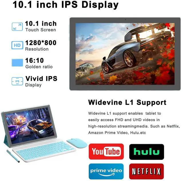 Alt view image 3 of 5 - Android 15 Tablet, 10 inch 18GB RAM+128GB ROM Tablet Support 2TB Expand, 2 in 1 Tablets with Keyboard Case Mouse Stylus, 2.0Ghz Quad-core Processor, 8MP Camera, 6000mAh Battery, 2.4G/5G Wifi 6 BT 5.0