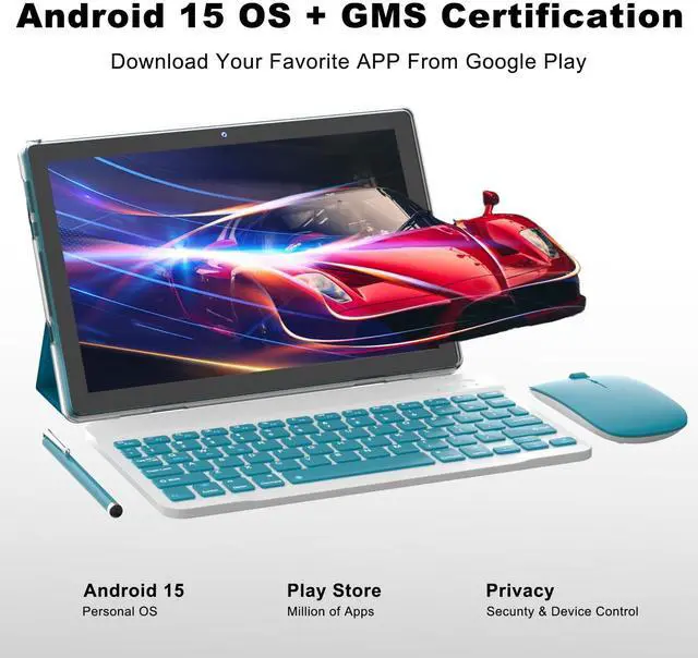Alt view image 4 of 5 - Android 15 Tablet, 10 inch 18GB RAM+128GB ROM Tablet Support 2TB Expand, 2 in 1 Tablets with Keyboard Case Mouse Stylus, 2.0Ghz Quad-core Processor, 8MP Camera, 6000mAh Battery, 2.4G/5G Wifi 6 BT 5.0