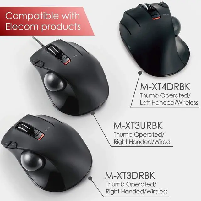 Alt view image 5 of 5 - ELECOM Wired Thumb-Operated Trackball Mouse & RED Trackball Replacement (M-XT3URBK & M-B1RD)