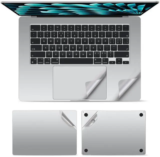 Alt view image 2 of 5 - 4 in 1 Ultra Thin 3M Vinyl Full Size Laptop Skins Decals Palm Rest Skin Sticker for 2025+ MacBook Air 13.6 Inch M4(Model: A3240) and 2022+ MacBook Air 13.6 Inch M2 M3(Model: A2681/A3113) -Silver