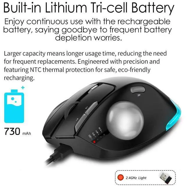 Alt view image 2 of 5 - Docooler F-33 Wireless Trackball Mouse - Easy Thumb Control, Precision and Smooth Tracking, Tri-Mode Ergonomic Mouse wirh Programmable and Adjustable Mouse Angle Compatible for PC, Laptop - White