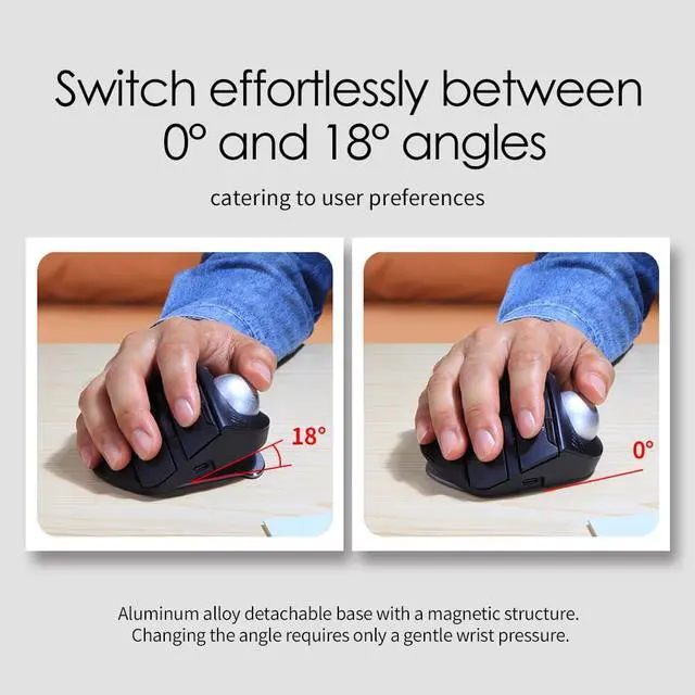 Alt view image 4 of 5 - Docooler F-33 Wireless Trackball Mouse - Easy Thumb Control, Precision and Smooth Tracking, Tri-Mode Ergonomic Mouse wirh Programmable and Adjustable Mouse Angle Compatible for PC, Laptop - White