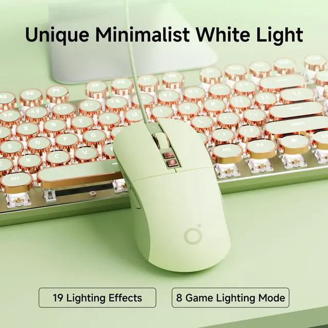 Alt view image 3 of 5 - EWEADN Wired Typewriterkeyboard and Mouse Combo, Typewriter Style Mechanical Gaming Keyboard,104 Keys Backlit LED Keyboards, Media Control Knob, Wired Keyboard Pink Switch for Windows/Mac/PC-Green
