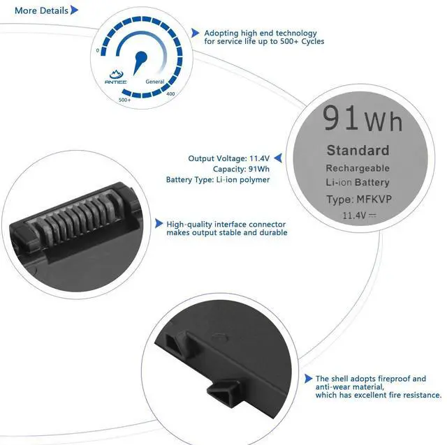 Alt view image 2 of 5 - ANTIEE 91Wh MFKVP Laptop Battery for Dell Precision 15 7510 7520 17 7710 7720 M7510 M7710 Series Notebook 451-BBSB 451-BBSF TWCPG M28DH 1G9VM T05W1 GR5D3 0FNY7 RDYCT 11.4V 6Cell