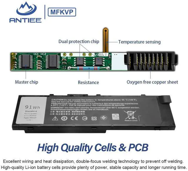 Alt view image 3 of 5 - ANTIEE 91Wh MFKVP Laptop Battery for Dell Precision 15 7510 7520 17 7710 7720 M7510 M7710 Series Notebook 451-BBSB 451-BBSF TWCPG M28DH 1G9VM T05W1 GR5D3 0FNY7 RDYCT 11.4V 6Cell