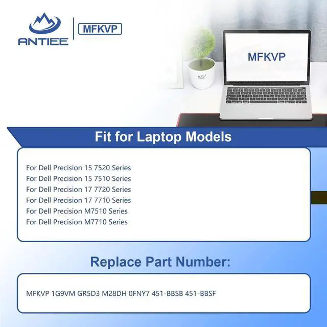 Alt view image 4 of 5 - ANTIEE 91Wh MFKVP Laptop Battery for Dell Precision 15 7510 7520 17 7710 7720 M7510 M7710 Series Notebook 451-BBSB 451-BBSF TWCPG M28DH 1G9VM T05W1 GR5D3 0FNY7 RDYCT 11.4V 6Cell
