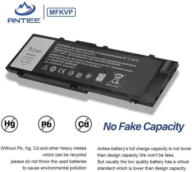 Alt view image 5 of 5 - ANTIEE 91Wh MFKVP Laptop Battery for Dell Precision 15 7510 7520 17 7710 7720 M7510 M7710 Series Notebook 451-BBSB 451-BBSF TWCPG M28DH 1G9VM T05W1 GR5D3 0FNY7 RDYCT 11.4V 6Cell
