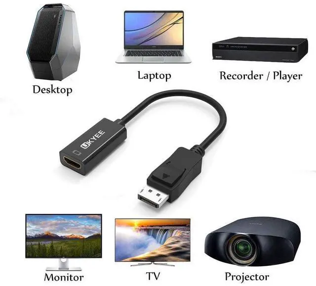 Alt view image 3 of 5 - UKYEE Displayport to HDMI Male to Female Adapter Black 10-Pack
