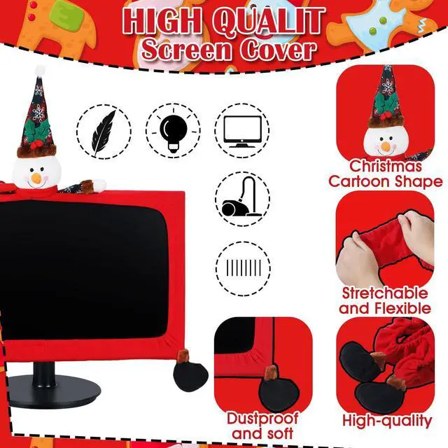 Alt view image 4 of 5 - Yaocom 3 Pcs Christmas Computer Monitor Cover and 3 Pcs Christmas Mouse Pad, Computer Monitor Border Cover Elastic Laptop Accessary for Home Office Winter Xmas New Year Gift