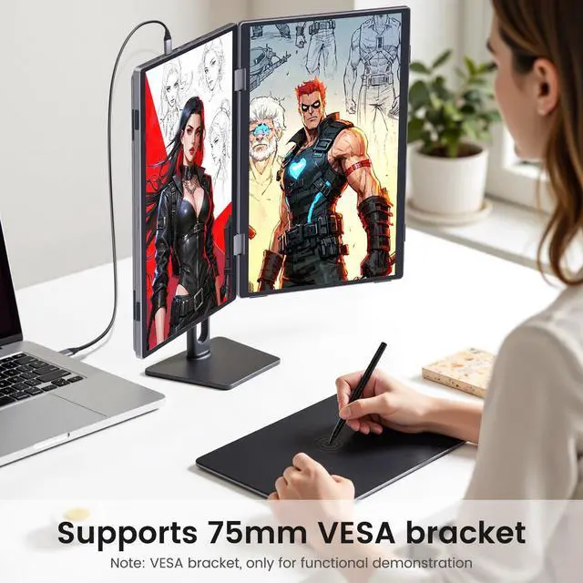 Alt view image 5 of 5 - 15.6" Triple Laptop Screen Extender,Metal Shell 15.6 Inch FHD Dual Monitors 1080P 360° Foldable 100% sRGB HDMI USB-C Stacked Portable Monitor for Laptop PC Windows Mac with Kickstand VESA Mountable