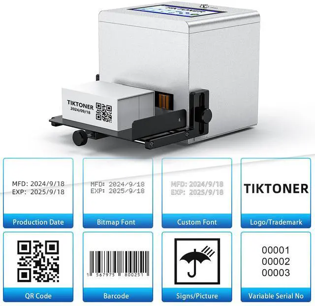 Alt view image 2 of 5 - TIKTONER Inkjet Coding Machine, Batch Code Printer with 7Inch Touch Screen Inkjet Coder with 42ml Quick-Drying Ink Cartridge for Many Materials Date Printer for Text/Barcode/QR Code/Number/Picture