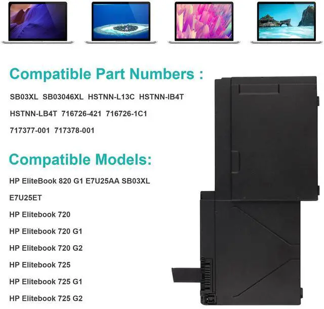 Alt view image 2 of 5 - TREE.NB SB03XL Battery for HP Elitebook 720 725 G2 820 G1 G2 716726-421 717378-001 HSTNN-LB4T HSTNN-I13C