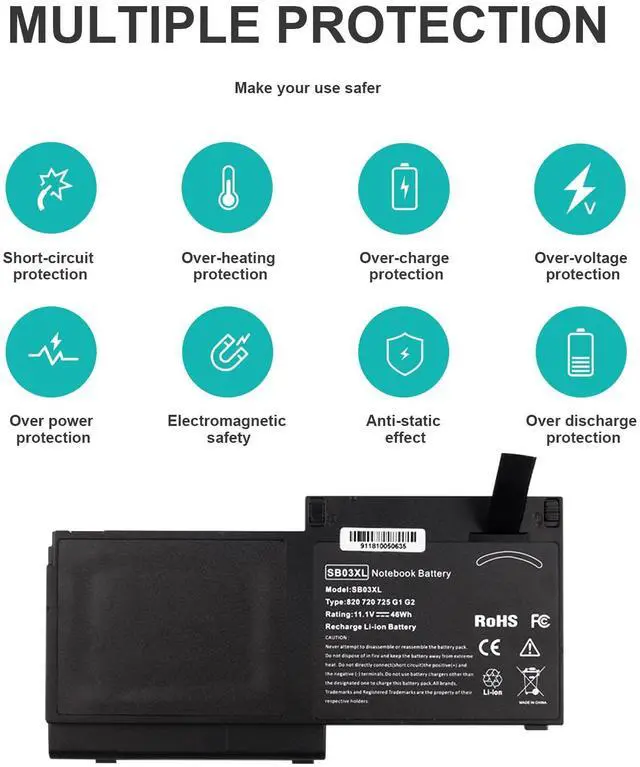 Alt view image 5 of 5 - TREE.NB SB03XL Battery for HP Elitebook 720 725 G2 820 G1 G2 716726-421 717378-001 HSTNN-LB4T HSTNN-I13C