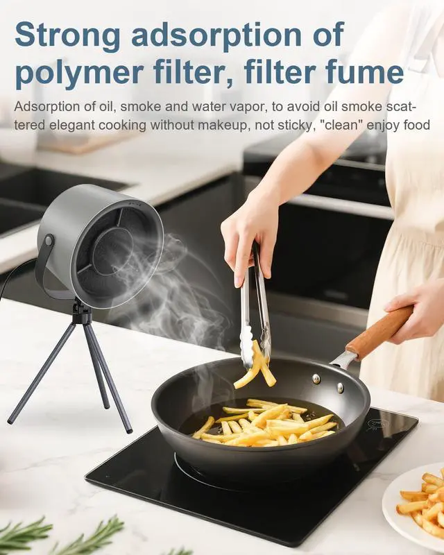 Alt view image 2 of 5 - Ankilo Portable Range Hood, Minor Desktop Range Hoods, 3 Speed, 5 Changeable Filter Sponge Pads, Rechargeable Kitchen Exhaust Fan for Indoor or Outdoor Cooking