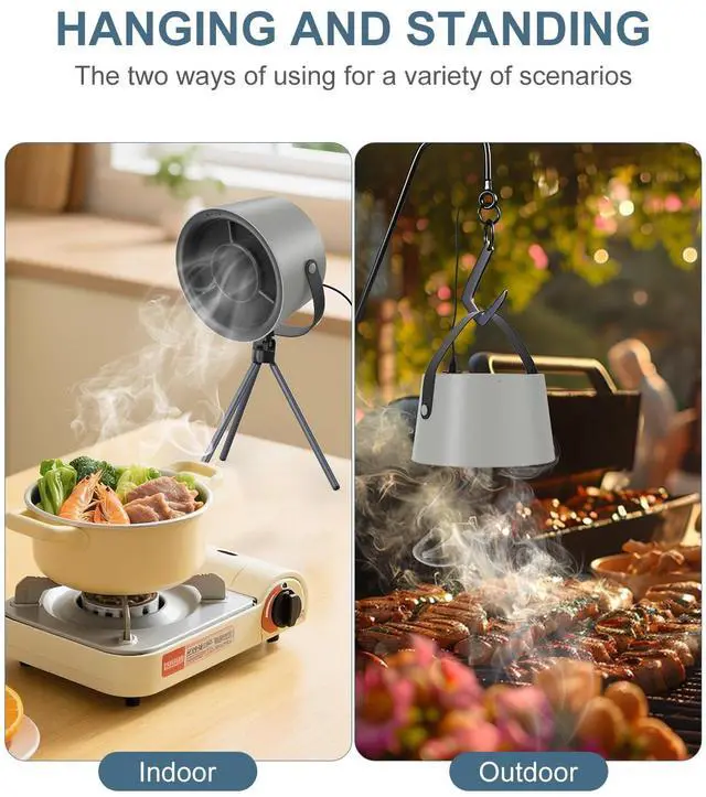 Alt view image 4 of 5 - Ankilo Portable Range Hood, Minor Desktop Range Hoods, 3 Speed, 5 Changeable Filter Sponge Pads, Rechargeable Kitchen Exhaust Fan for Indoor or Outdoor Cooking