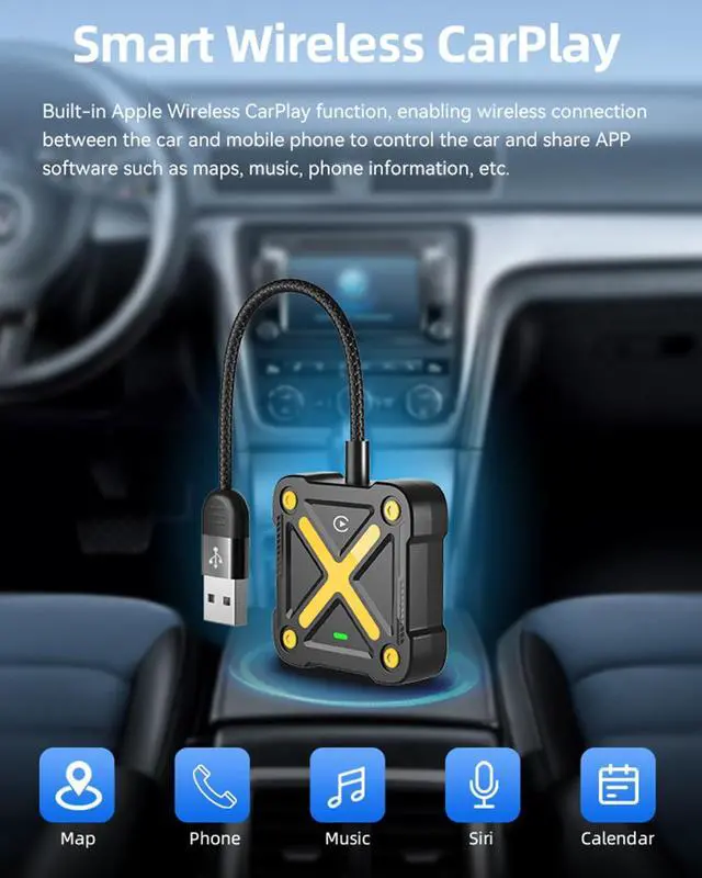 Alt view image 2 of 5 - Velontork Wireless Carplay Adapter for iPhone, Carplay Wireless Adapter 2025 Bluetooth Connection, Plug & Play, No Latency for iPhone iOS10+ (Yellow)