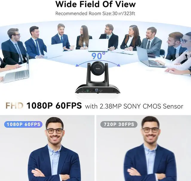 Alt view image 5 of 5 - Tenveo 12X Optical Zoom All-in-One Conference Room Camera Bundle 1080P 60FPS USB3.0/HDMI PTZ Camera and Bluetooth Speakerphone Video Audio Conferencing System for Larger Meeting Conference Church