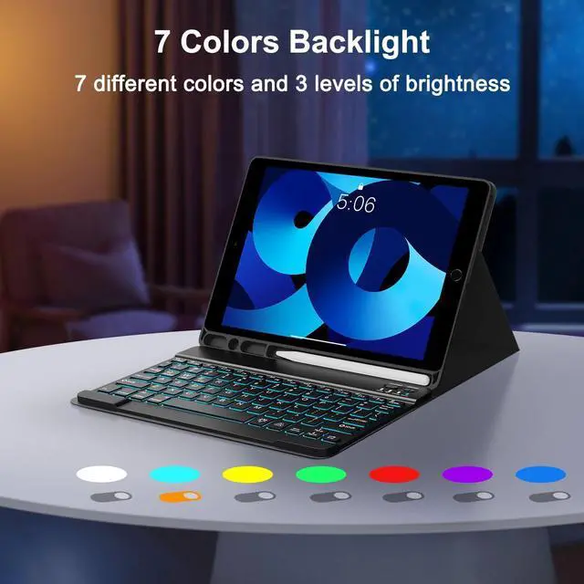 Alt view image 3 of 5 - YUNPLE for iPad 9th/8th/7th Generation Case with Keyboard 10.2" - 7 Color Backlit Wireless Detachable Keyboard Cover with Pencil Holder, Compatible with iPad Pro 10.5/Air 3rd Gen (Dark Blue)