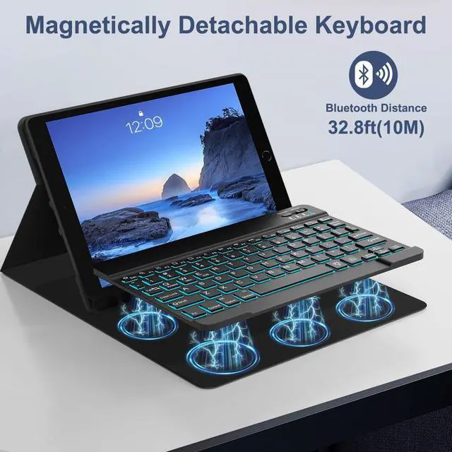 Alt view image 4 of 5 - YUNPLE for iPad 9th/8th/7th Generation Case with Keyboard 10.2" - 7 Color Backlit Wireless Detachable Keyboard Cover with Pencil Holder, Compatible with iPad Pro 10.5/Air 3rd Gen (Dark Blue)