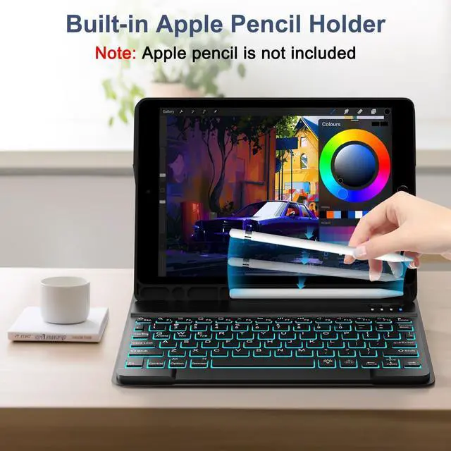 Alt view image 5 of 5 - YUNPLE for iPad 9th/8th/7th Generation Case with Keyboard 10.2" - 7 Color Backlit Wireless Detachable Keyboard Cover with Pencil Holder, Compatible with iPad Pro 10.5/Air 3rd Gen (Dark Blue)