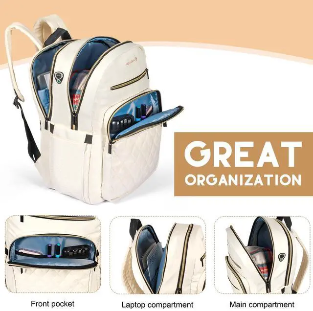 Alt view image 3 of 5 - ZORVIC 15.6 Inch Laptop Backpack for Women, Work Business Computer Backpack, College Teacher Computer Bag Travel Backpack (Beige)