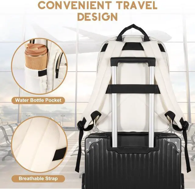 Alt view image 5 of 5 - ZORVIC 15.6 Inch Laptop Backpack for Women, Work Business Computer Backpack, College Teacher Computer Bag Travel Backpack (Beige)