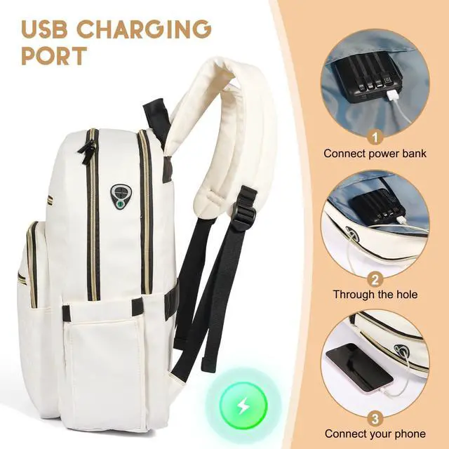 Alt view image 4 of 5 - ZORVIC 15.6 Inch Laptop Backpack for Women, Work Business Computer Backpack, College Teacher Computer Bag Travel Backpack (Beige)