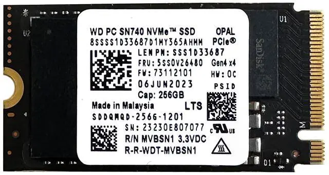 Main image of Oemgenuine WDC SN740 256GB M.2 2242 PCI-e 4.0 Gen 4x4NVME SSD Internal Solid State Drive Form Factor M Key Steam Deck - Up to 4000 MB/sec Sequential Read.