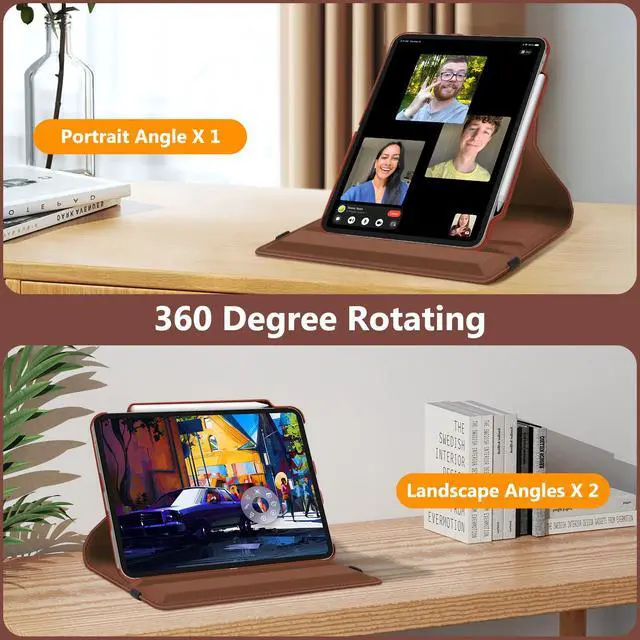 Alt view image 4 of 5 - Fintie Rotating Case for iPad Pro 13-inch (M5) 2025 / (M4) 2024 with Pencil Holder - 360 Degree Swiveling Protective Stand Cover with Auto Wake/Sleep, Brown