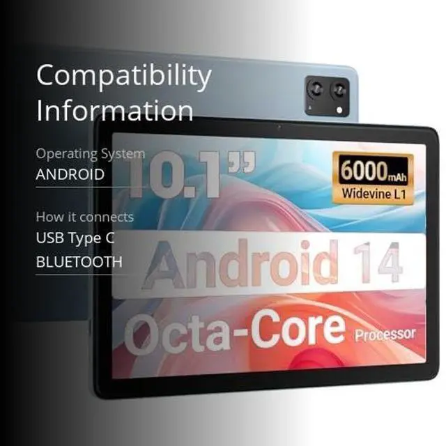 Alt view image 3 of 5 - Tablet 10.1-inch Android 14 Tablet - 10GB RAM, 64GB + 256GB Expandable Storage, Octa-Core Processor, 8-Hour Battery, HD 800 x 1280 IPS Touchscreen, Wi-Fi 5 | Bluetooth 5.0, Dual Cameras - Light Blue