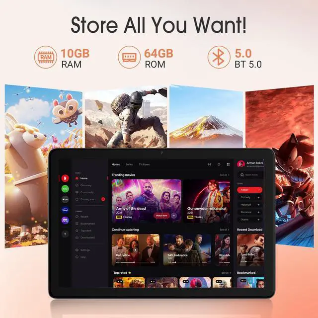 Alt view image 5 of 5 - Tablet 10.1-inch Android 14 Tablet - 10GB RAM, 64GB + 256GB Expandable Storage, Octa-Core Processor, 8-Hour Battery, HD 800 x 1280 IPS Touchscreen, Wi-Fi 5 | Bluetooth 5.0, Dual Cameras - Light Blue