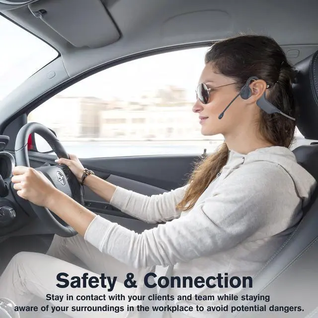 Alt view image 2 of 3 - RR SPORTS Bone Conduction Audio Gear with Mic & Mute, Open-Ear Design, Noise-Canceling Rotated Boom Mic, Bluetooth 5.3,Wireless Sound System for Meetings, Running, Truckers & Customer Service(Grey)