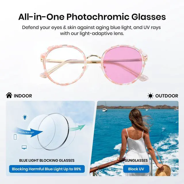 Alt view image 2 of 5 - Cyxus Photochromic Glasses for Women UV Protection with Blue Light Blocking Trendy Cat Eye Frame8315i17 Pink