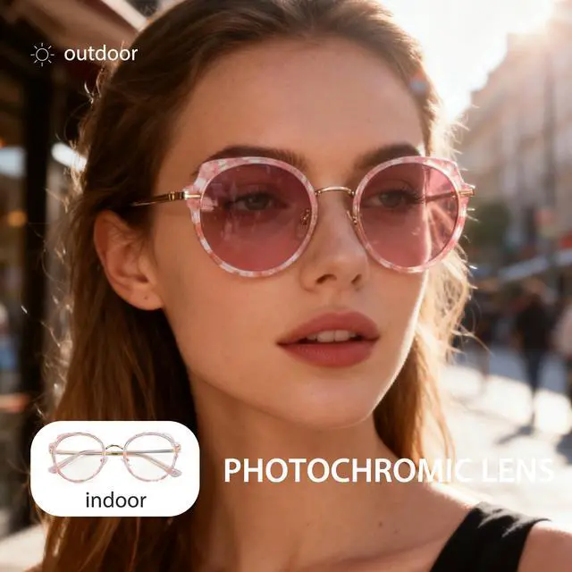Alt view image 3 of 5 - Cyxus Photochromic Glasses for Women UV Protection with Blue Light Blocking Trendy Cat Eye Frame8315i17 Pink